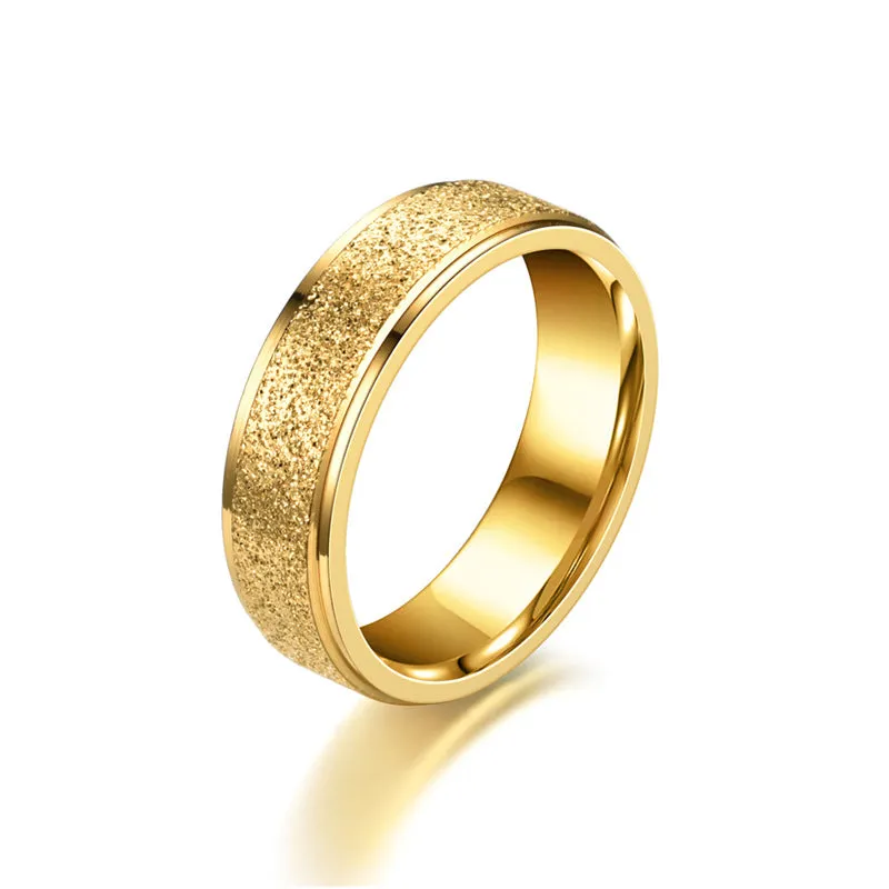 Stainless Steel Sandblasted Finish Band Ring - Gold