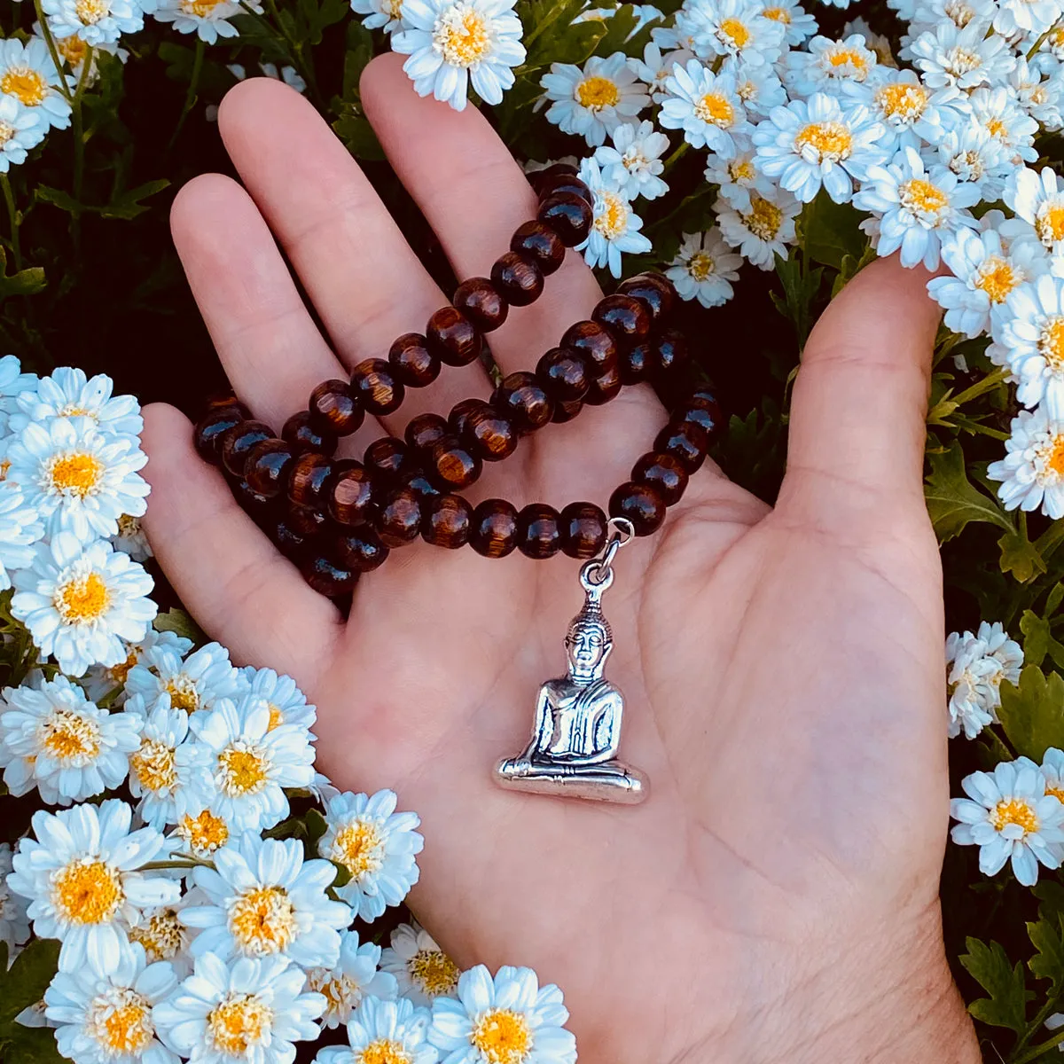 Stay Positive Meditation 108 Mala Necklace & African Turquoise Bracelet Set