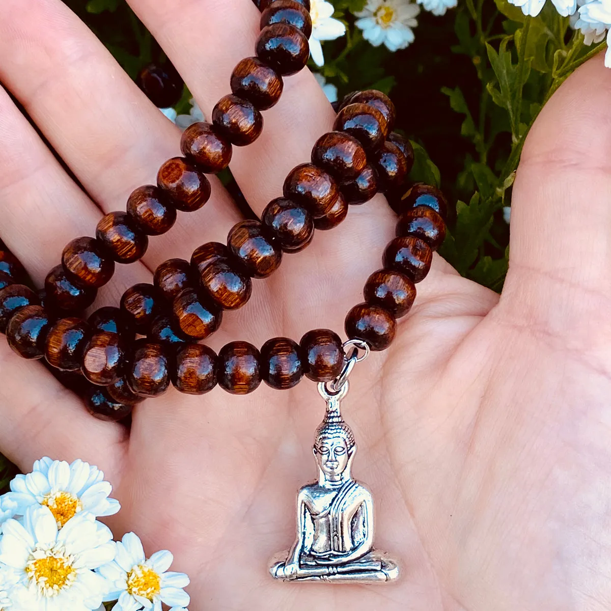 Stay Positive Meditation 108 Mala Necklace & African Turquoise Bracelet Set