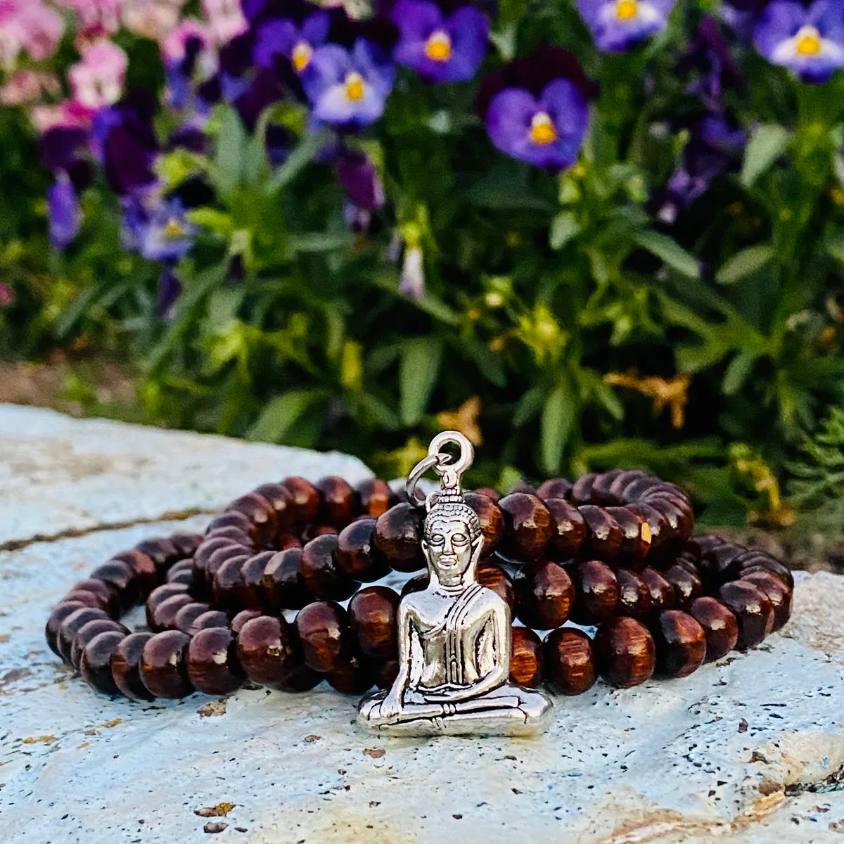 Stay Positive Meditation 108 Mala Necklace & African Turquoise Bracelet Set