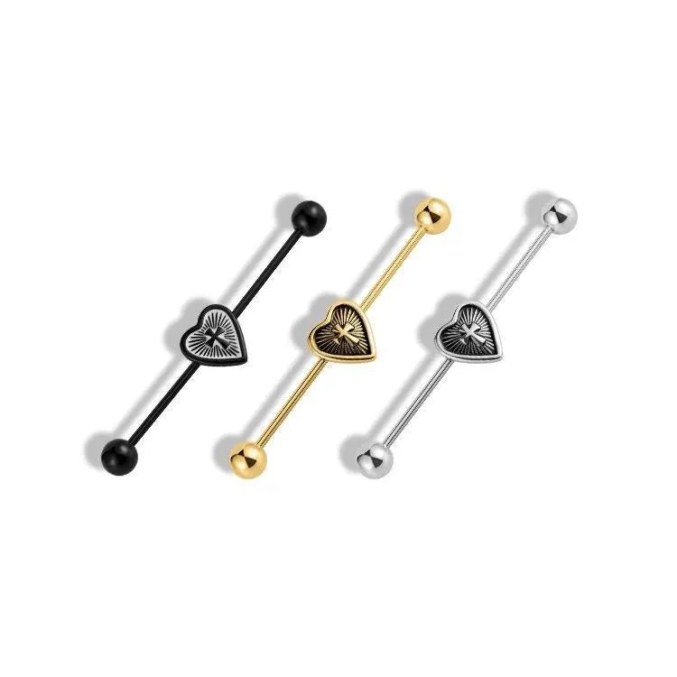 Steel Cross Heart Industrial Barbell Body Piercing Jewelry