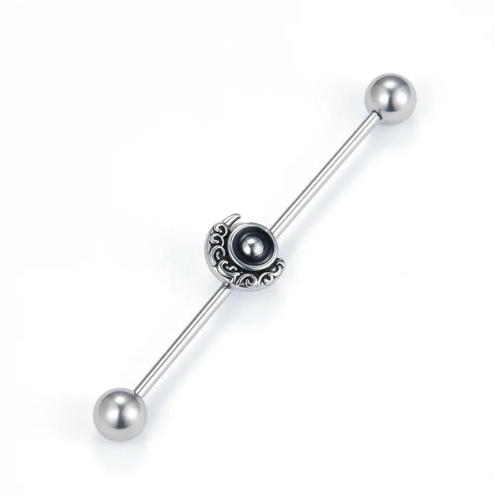 Steel Half Moon Swirl Industrial Barbell Jewelry