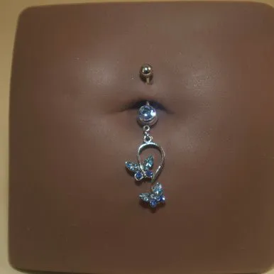 SteelGem Dangling Double Butterfly Navel