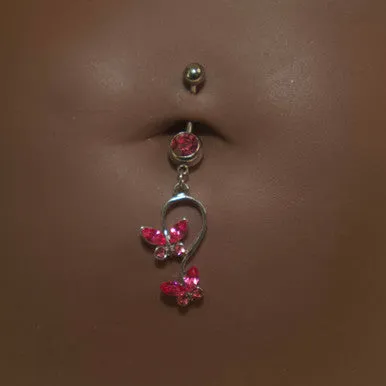 SteelGem Dangling Double Butterfly Navel