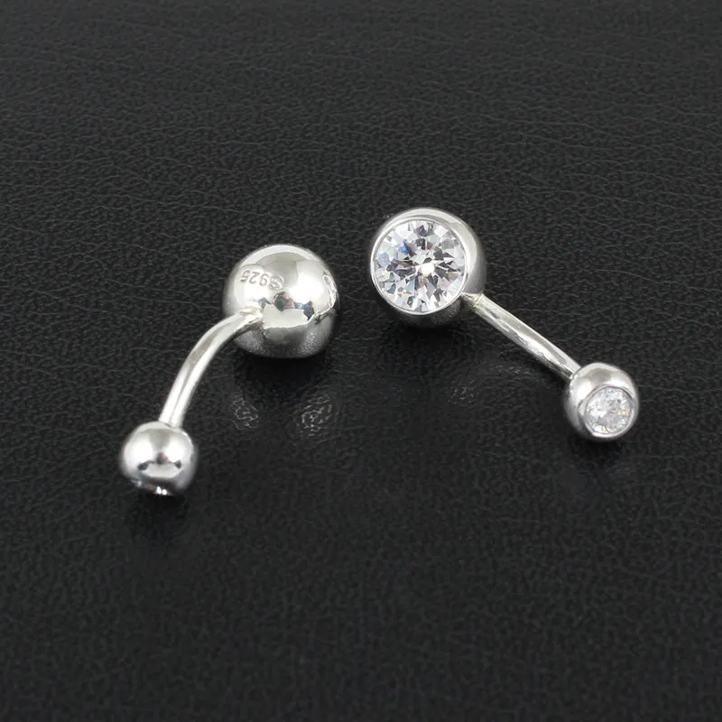 Sterling Silver Belly Button Ring Navel Bar Piercing Jewelry