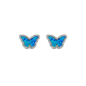 Sterling Silver Opal Blue Butterfly Earrings Rhodium Plated