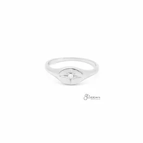 Sterling Silver Oval Signet Ring with C.Z Star Set