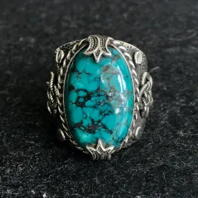 Sterling Silver Turquoise Ring natural Firoza Unique Handmade Men's Jewelry