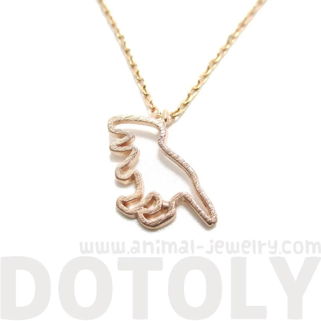 T-Rex Dinosaur Outline Shaped Animal Charm Necklace in Rose Gold