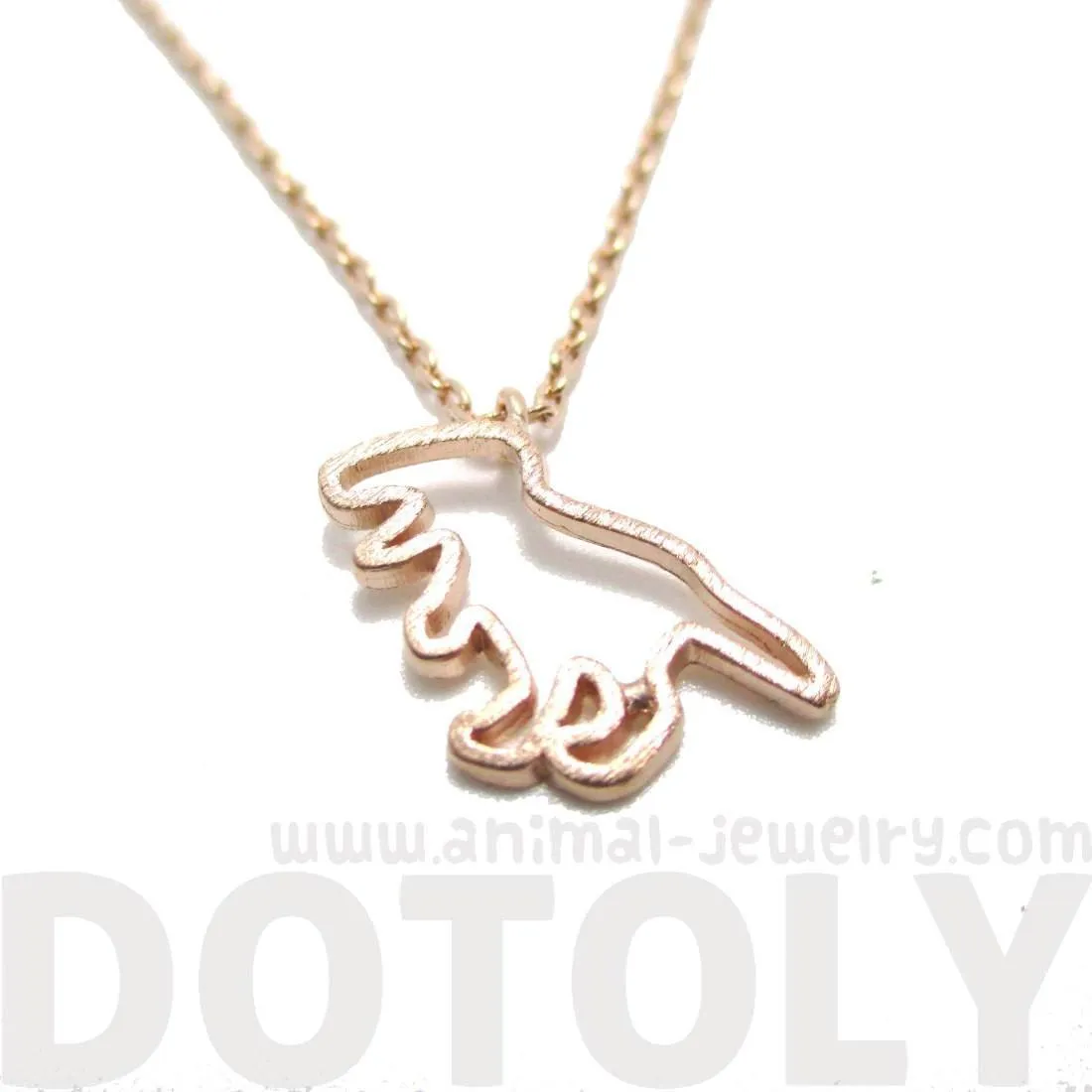 T-Rex Dinosaur Outline Shaped Animal Charm Necklace in Rose Gold