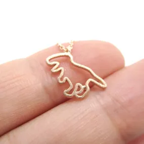 T-Rex Dinosaur Outline Shaped Animal Charm Necklace in Rose Gold