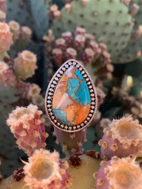 Teardrop of Turquoise & Spiny Oyster Shell Adjustable ring