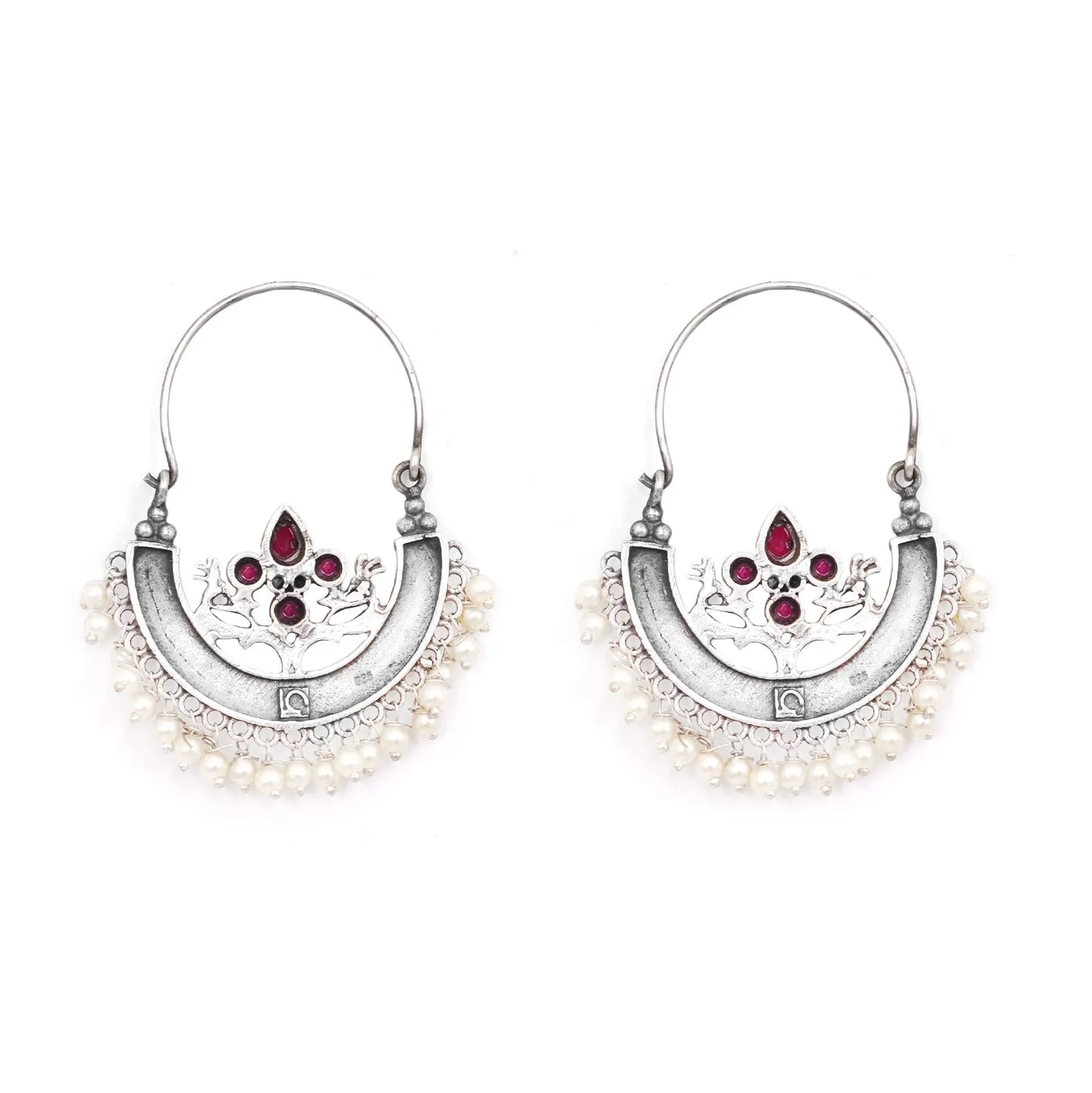 Teejh Saara Floral Red Stone Hoop EarTeejh Rings