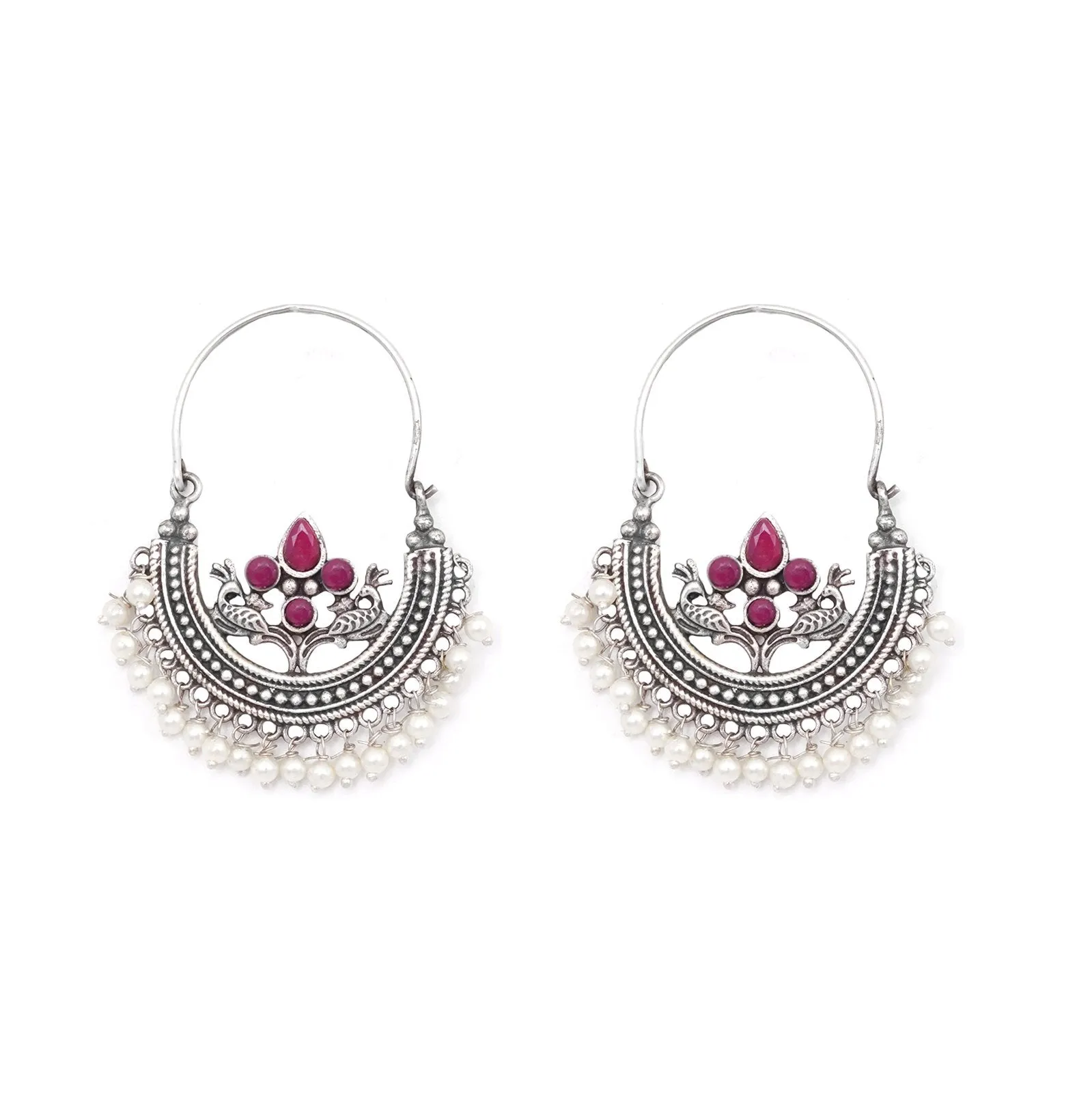 Teejh Saara Floral Red Stone Hoop EarTeejh Rings