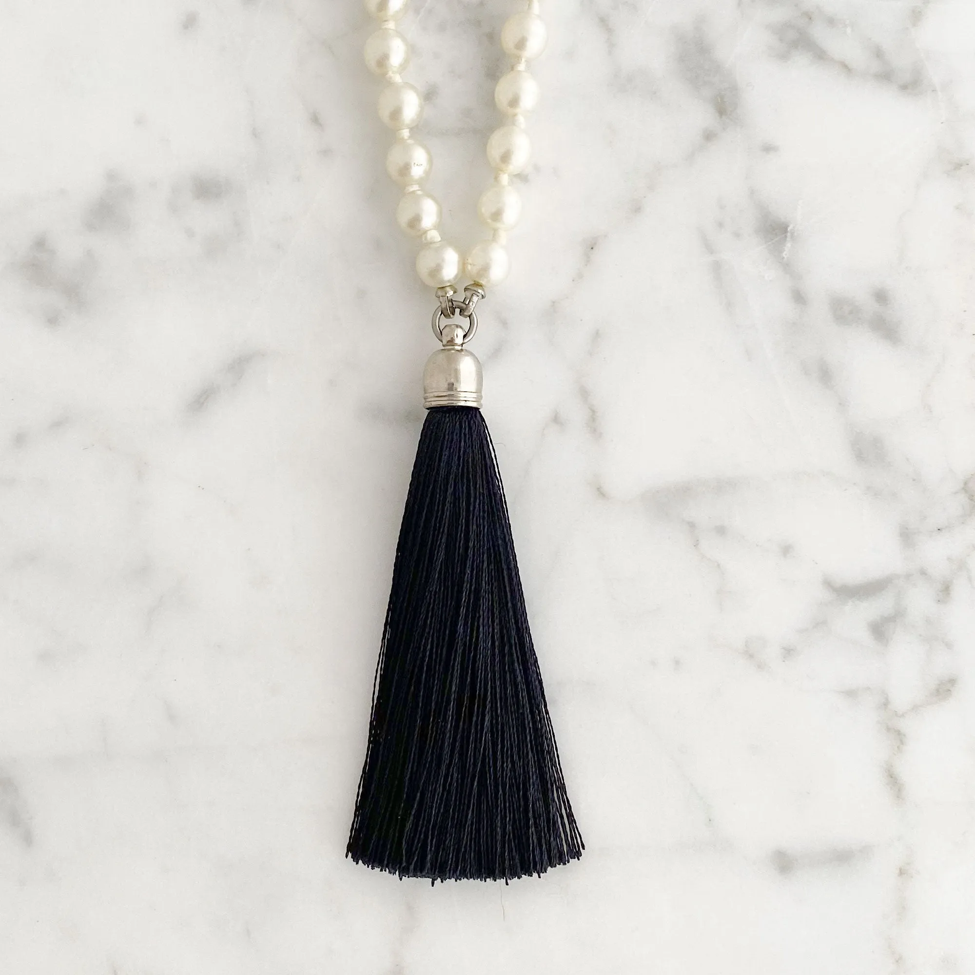 THOMSON pearl and black tassel necklace