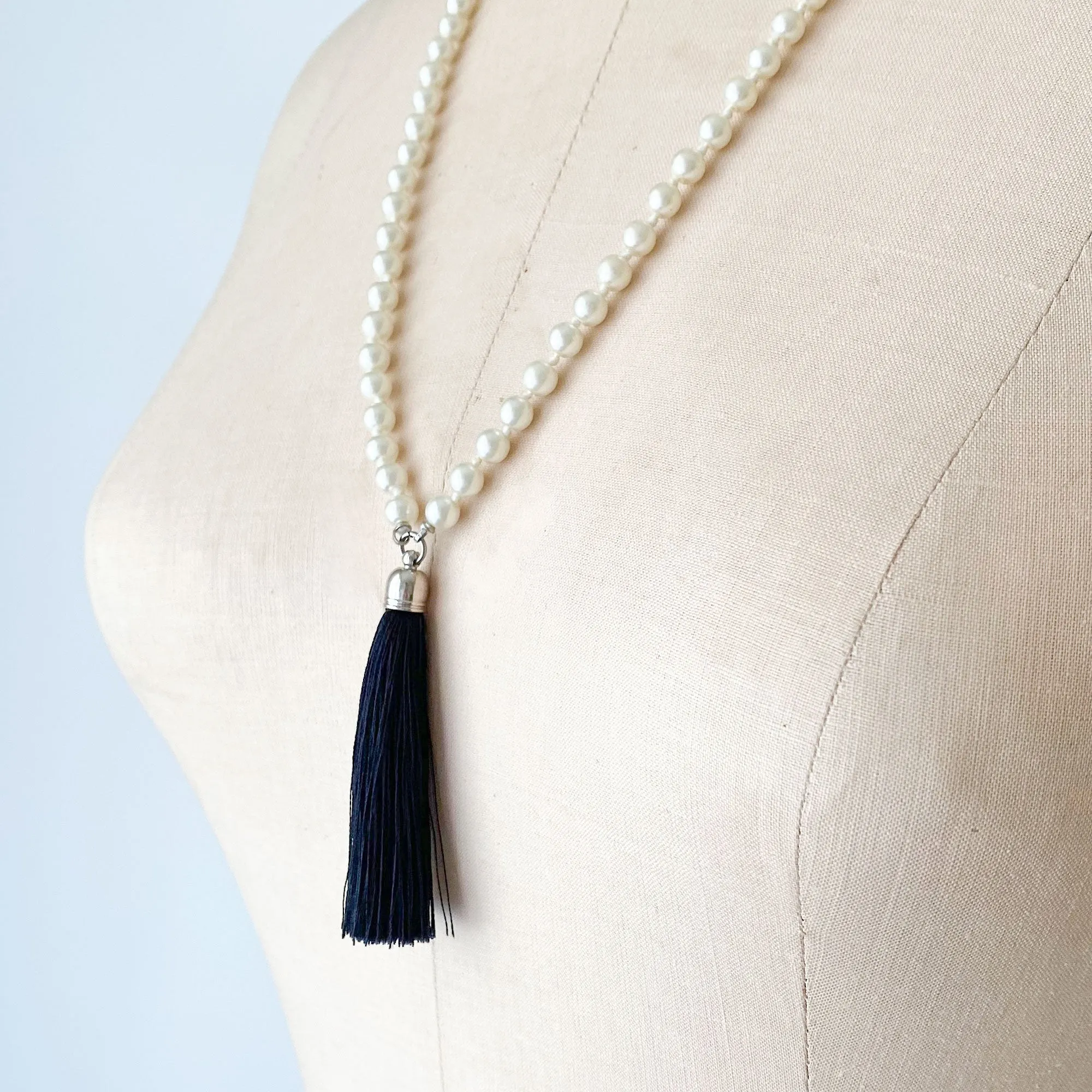 THOMSON pearl and black tassel necklace