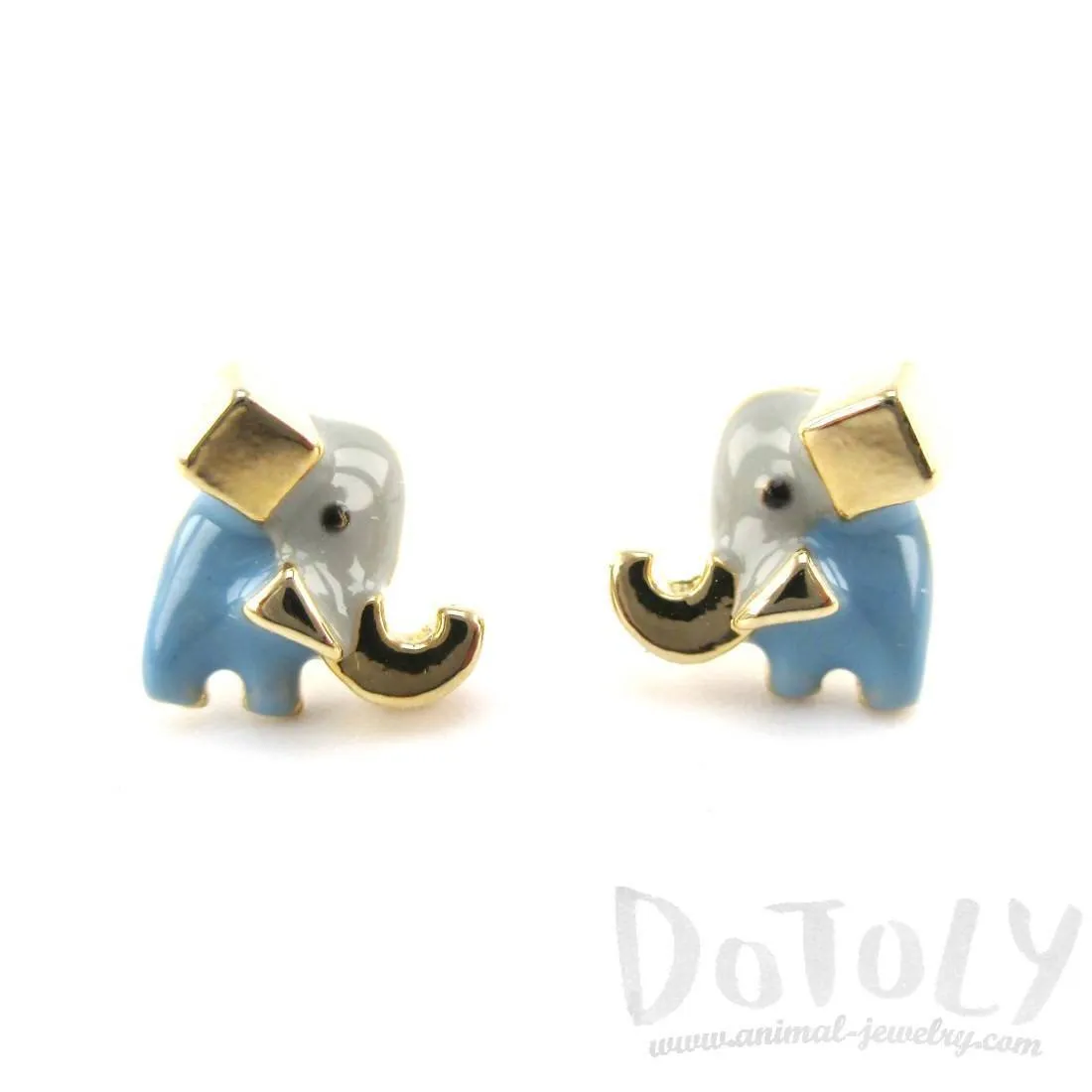 Tiny Abstract Elephant Shaped Enamel Stud Earrings | Animal Jewelry