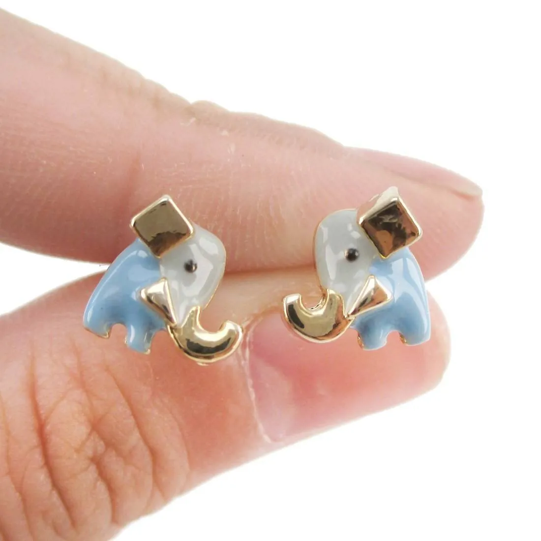 Tiny Abstract Elephant Shaped Enamel Stud Earrings | Animal Jewelry