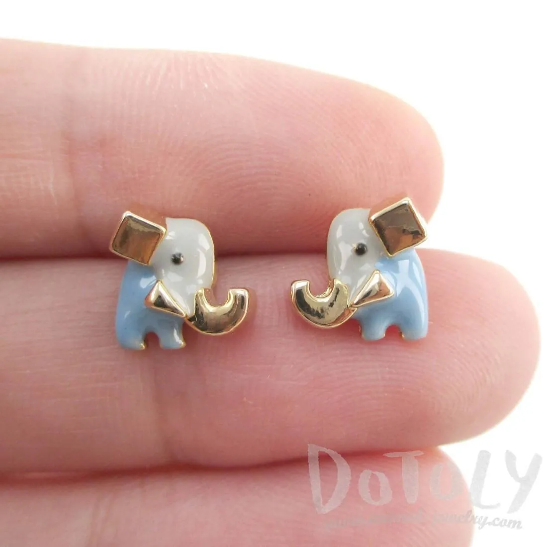 Tiny Abstract Elephant Shaped Enamel Stud Earrings | Animal Jewelry