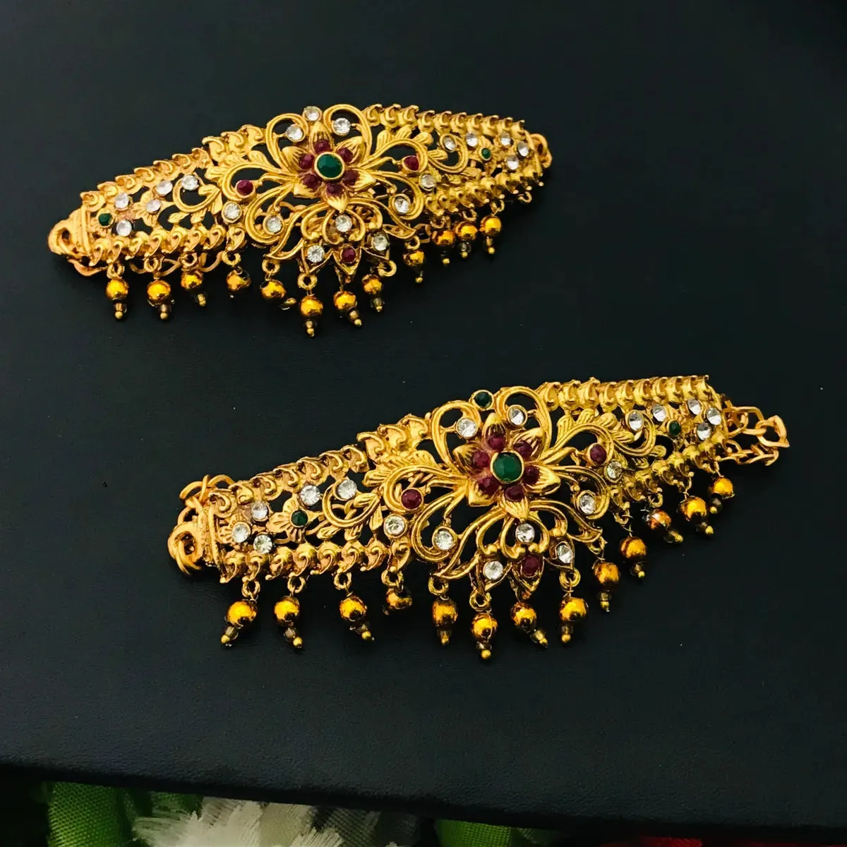 Traditional South Indian Antique Gold Matte Finished Bridal Set Jewelry