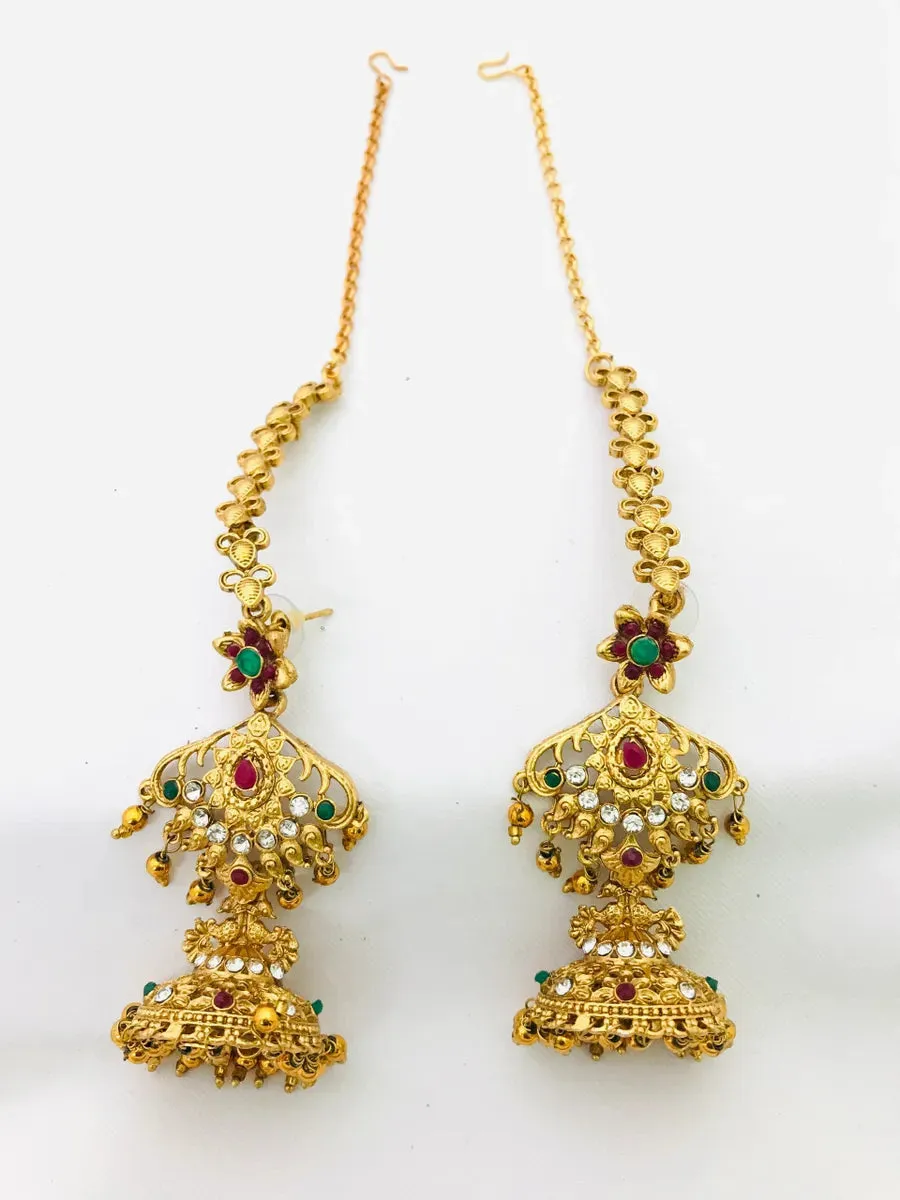 Traditional South Indian Antique Gold Matte Finished Bridal Set Jewelry