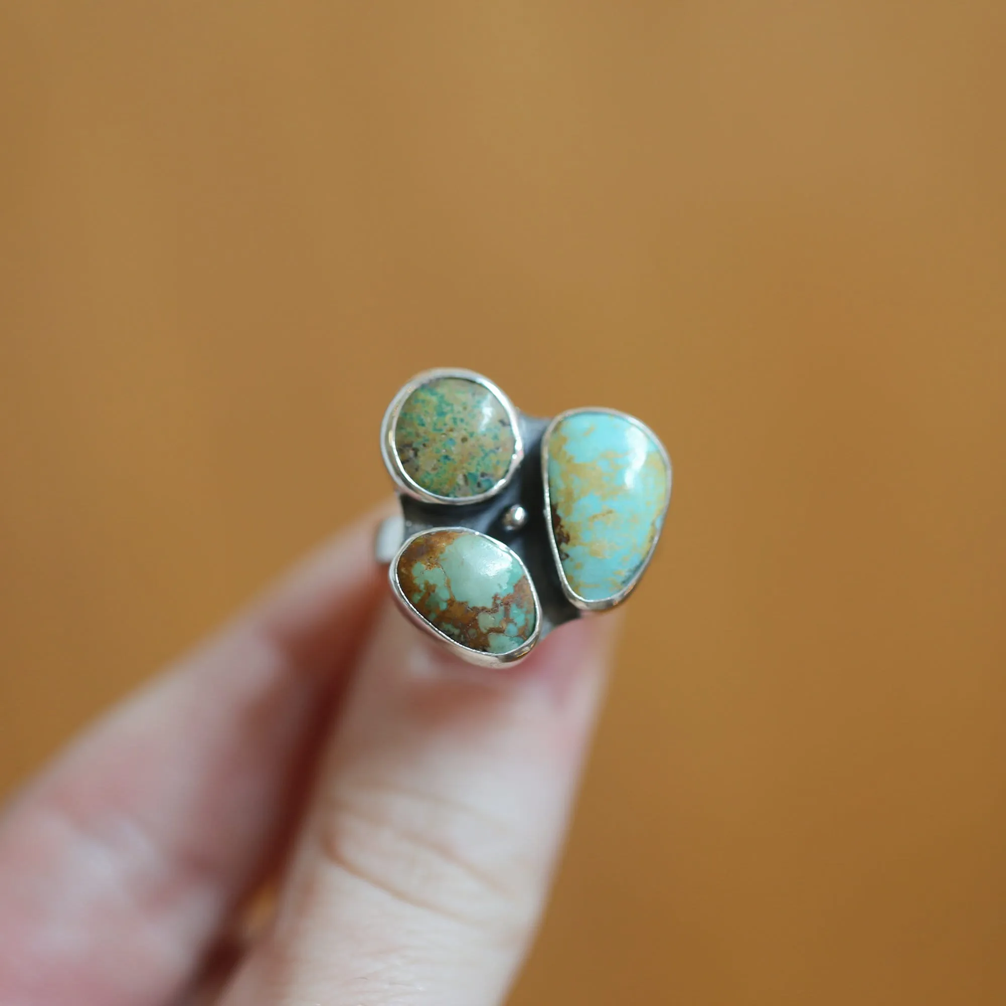 Tri-Stone Turquoise Cluster Ring - Turquoise Ring - Turquoise Multistone Ring - OOAK