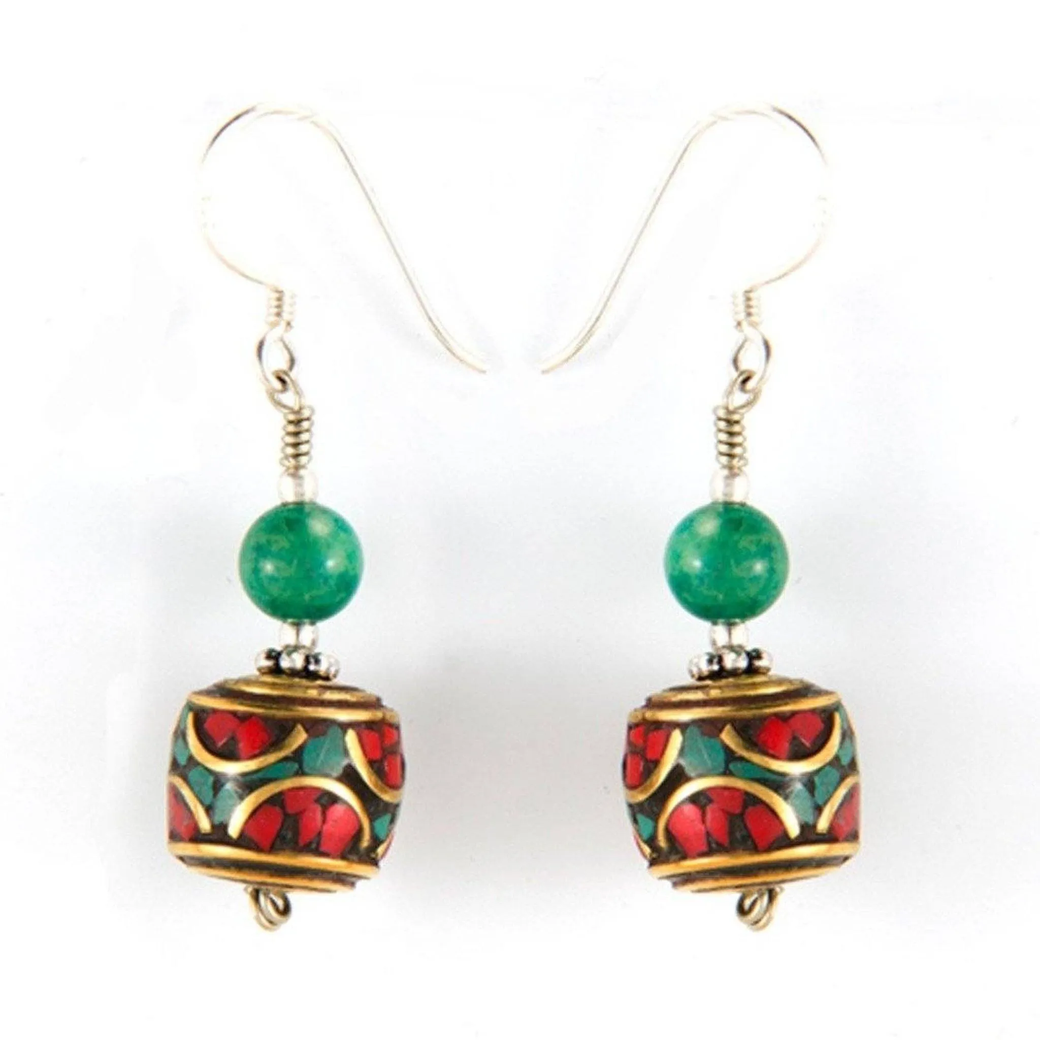 Turquoise & Coral Barrel Earrings with Turquoise Bead