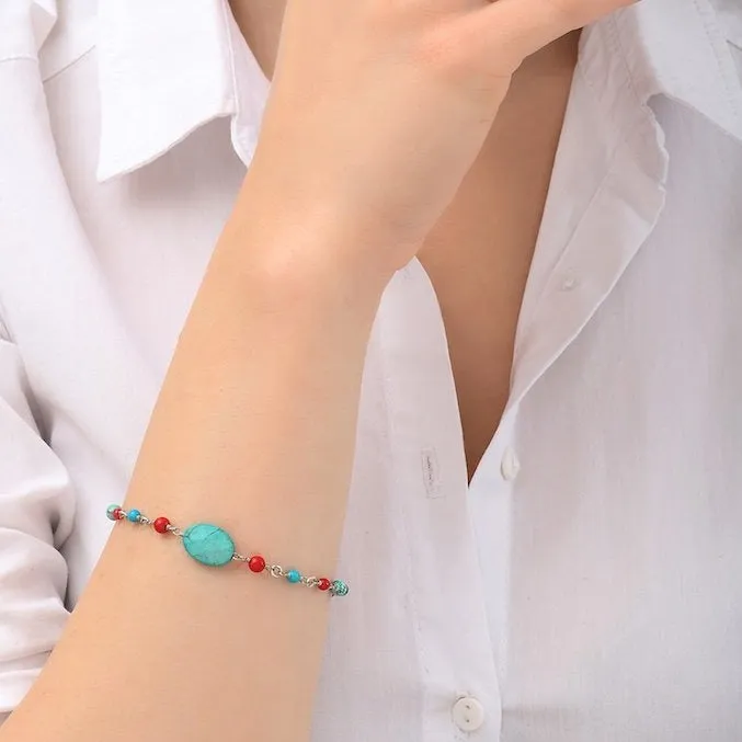 Turquoise and Coral Bead Bracelet by Satellite Paris