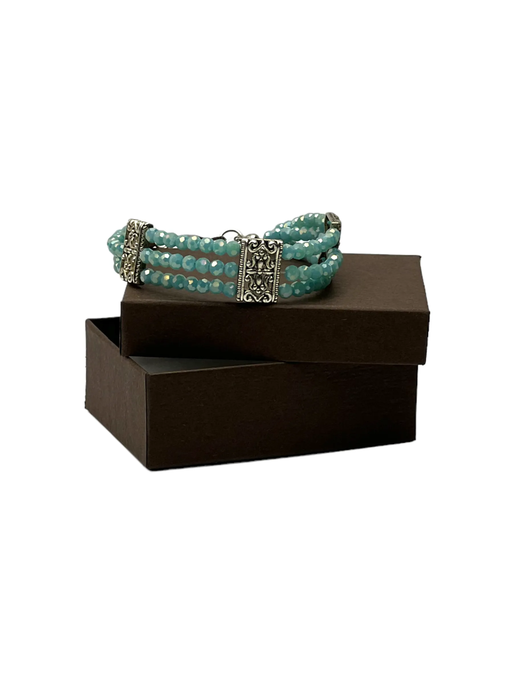 Turquoise Crystal Triple Strand Bracelet