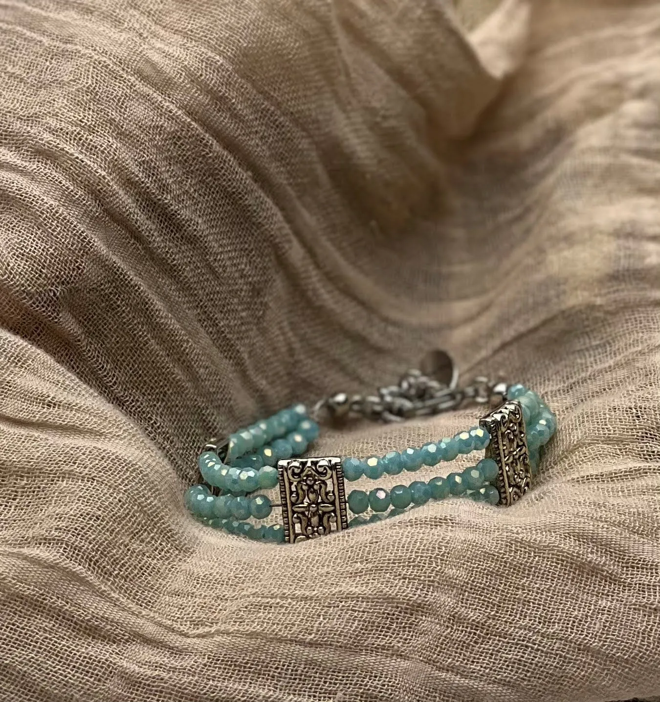 Turquoise Crystal Triple Strand Bracelet