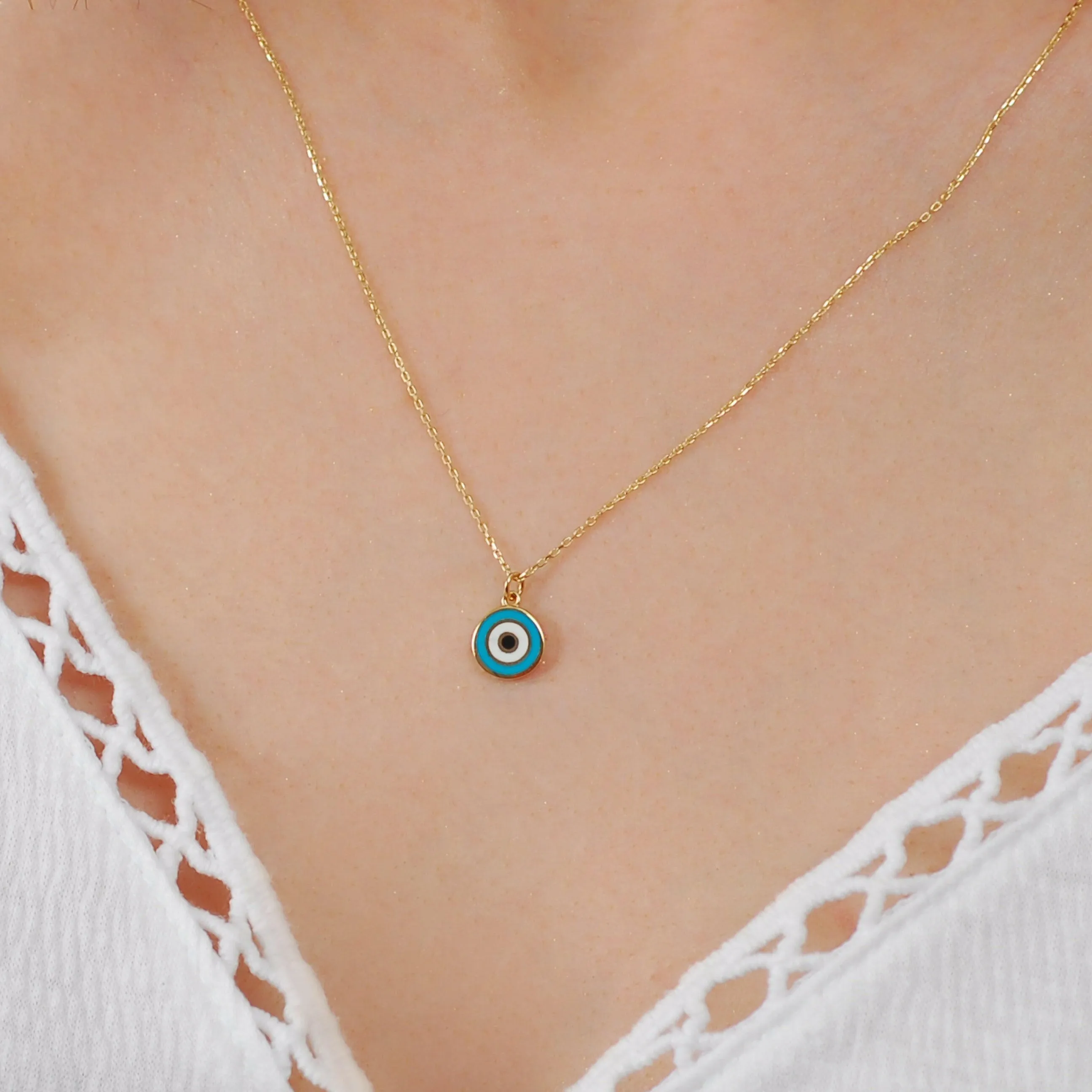 Turquoise Evil Eye Necklace | 14K Solid Gold