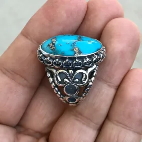 Turquoise Ring Unique Handmade Sterling Silver Turkish Artisan Jewelry