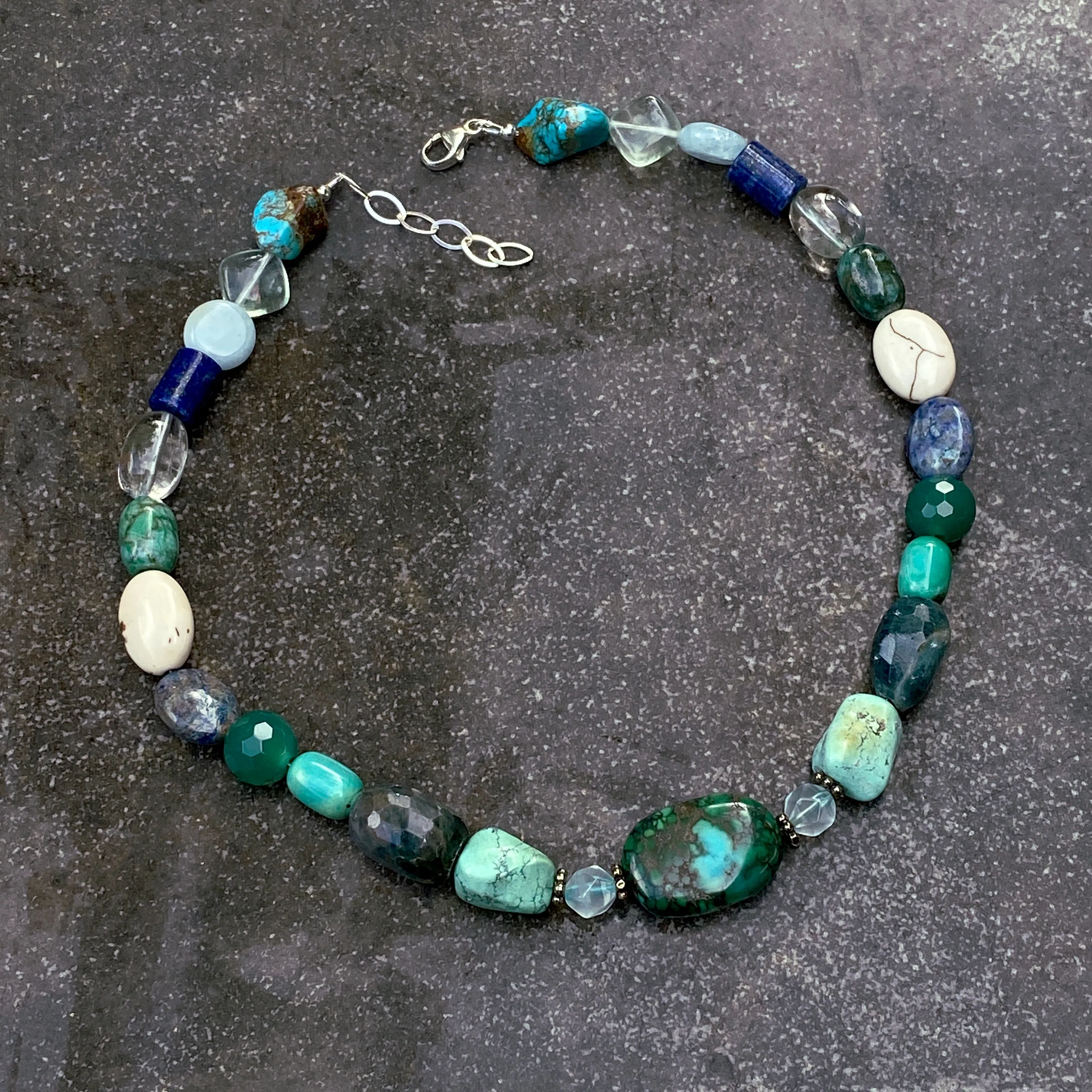 Turquoise, Topaz, Aquamarine, Flourite Gemstone chunky beaded Necklace