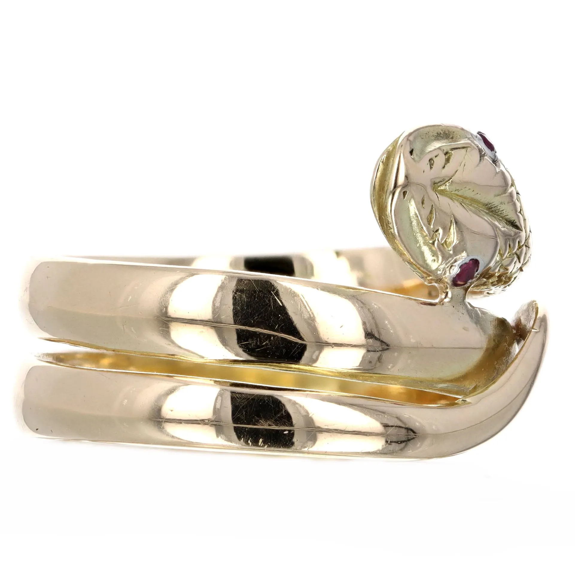 Victorian 18K Yellow Gold Synthetic Ruby Snake Ring