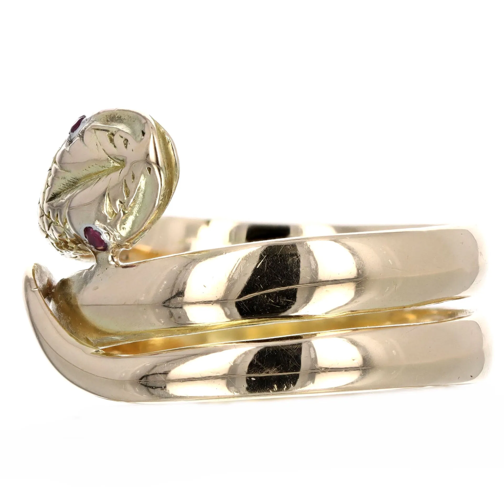 Victorian 18K Yellow Gold Synthetic Ruby Snake Ring