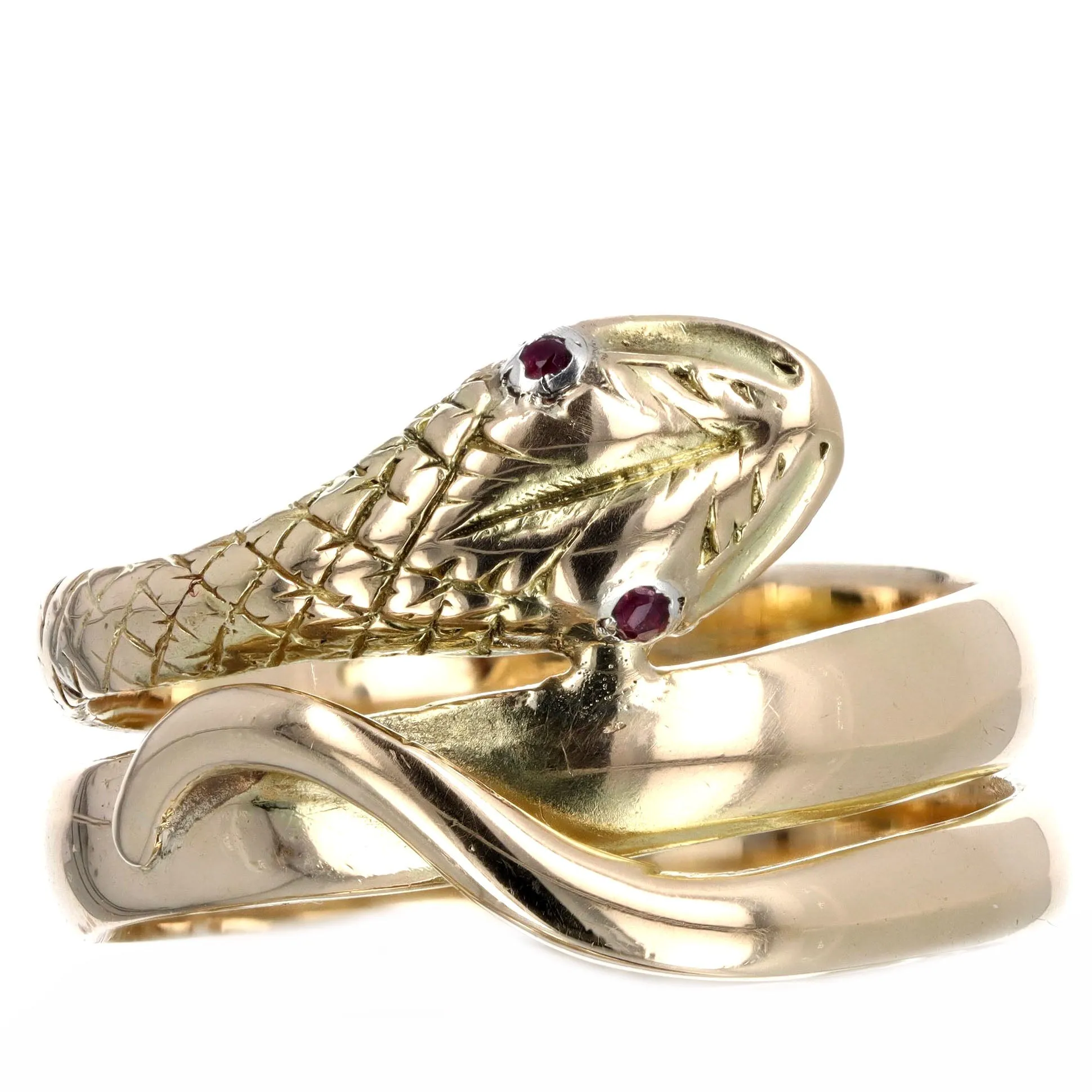 Victorian 18K Yellow Gold Synthetic Ruby Snake Ring