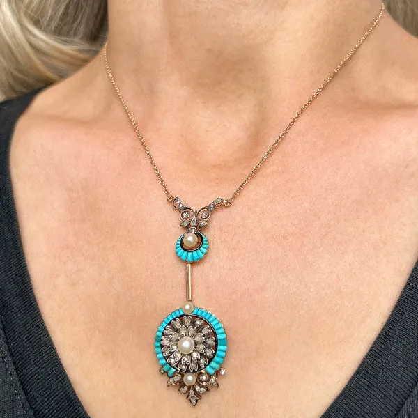 Victorian Turquoise & Diamond Pendant Necklace