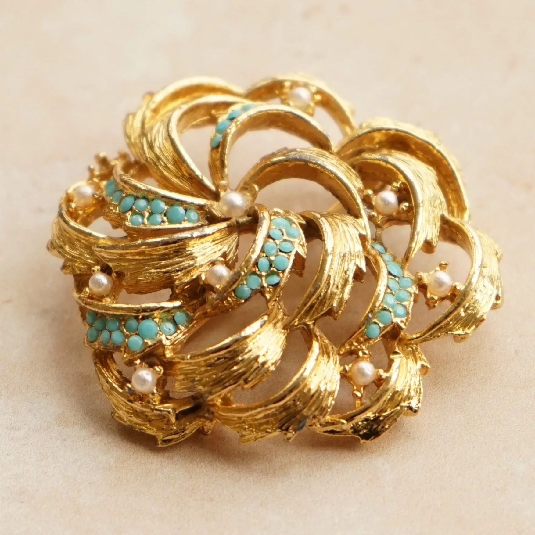 Vintage Embellished Swirl Brooch