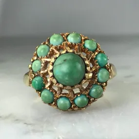 Vintage Green Turquoise Cluster Ring. Unique Engagement Ring. Estate Jewelry. December Birthstone.