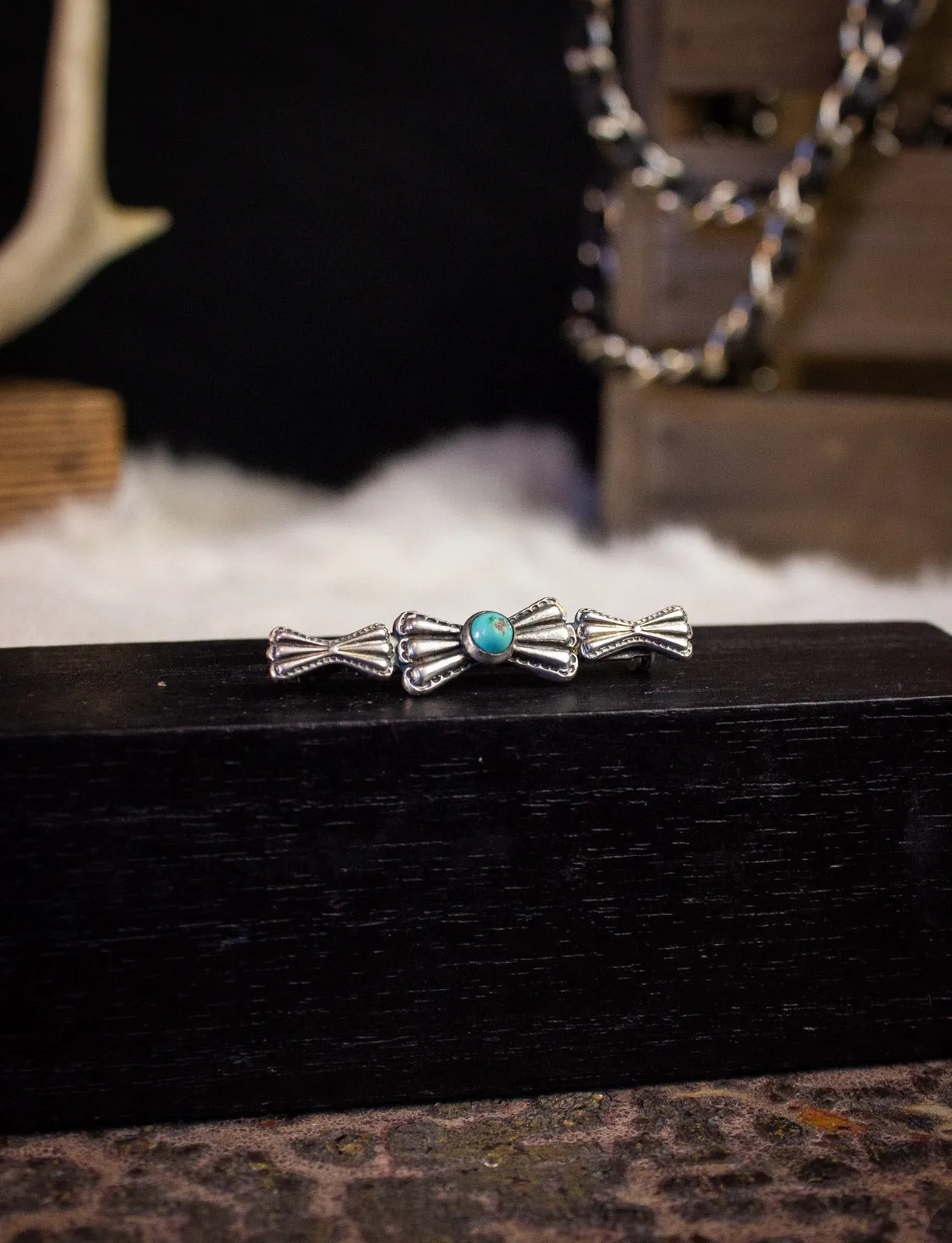 Vintage Sterling Silver Turquoise Bar Pin Brooch