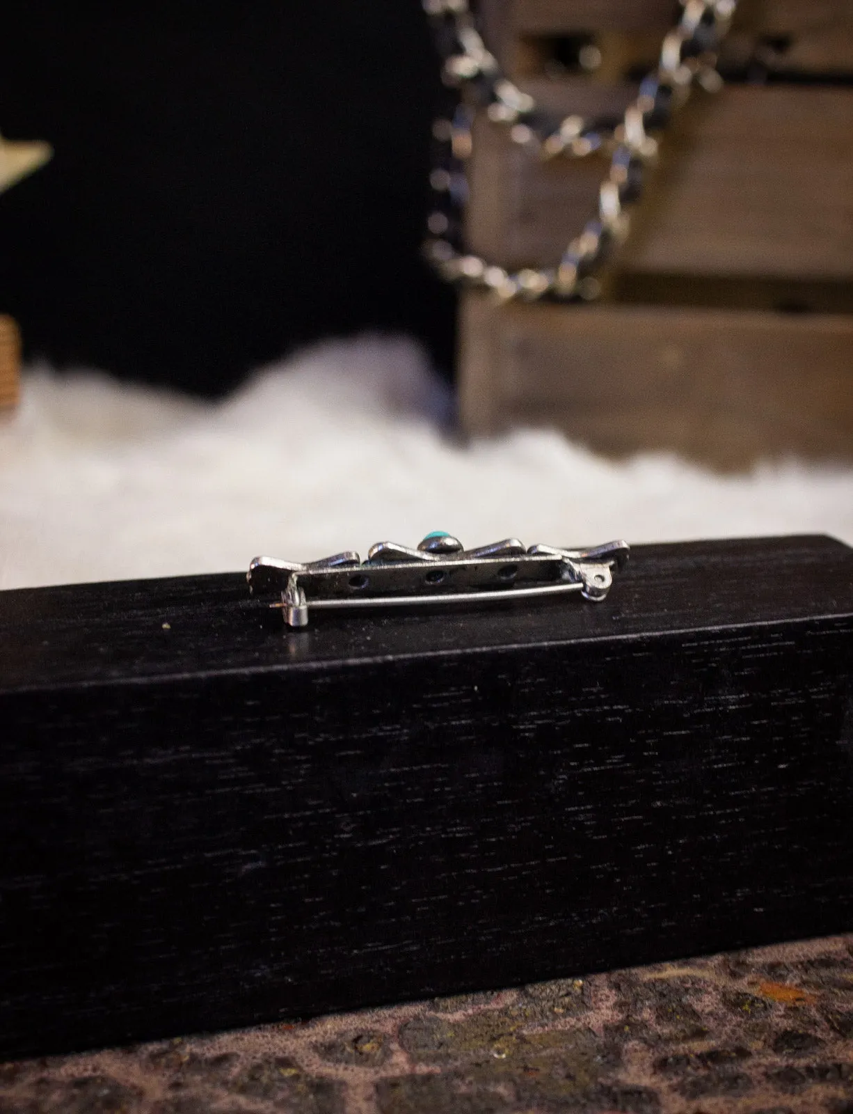 Vintage Sterling Silver Turquoise Bar Pin Brooch