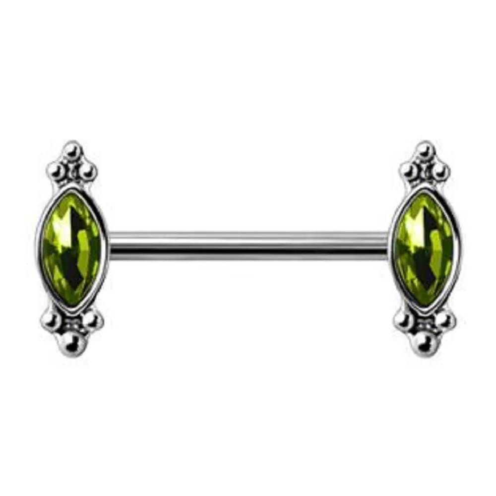 WILDKLASS 316L Stainless Steel Green Ornate Nipple Bar