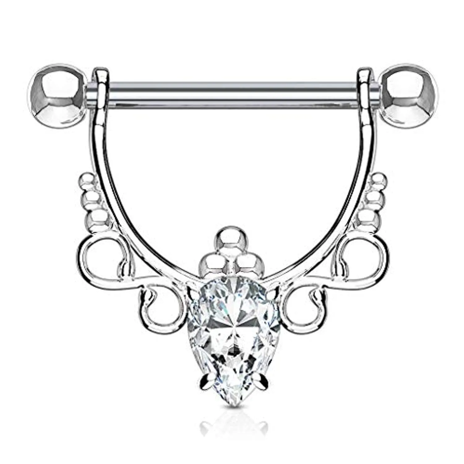 WildKlass Pear CZ Center with Infinite Filigree Dangle 316L Surgical Steel Nipple Rings