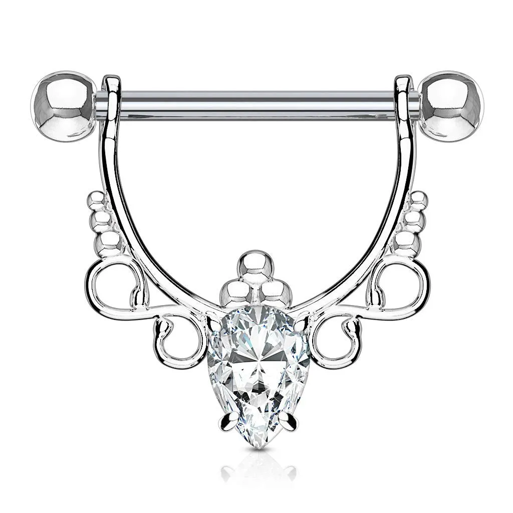 WildKlass Pear CZ Center with Infinite Filigree Dangle 316L Surgical Steel Nipple Rings