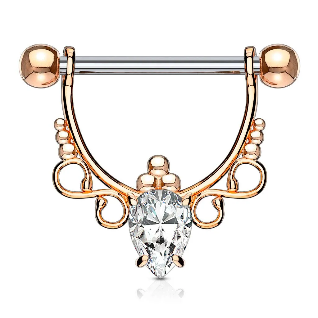 WildKlass Pear CZ Center with Infinite Filigree Dangle 316L Surgical Steel Nipple Rings