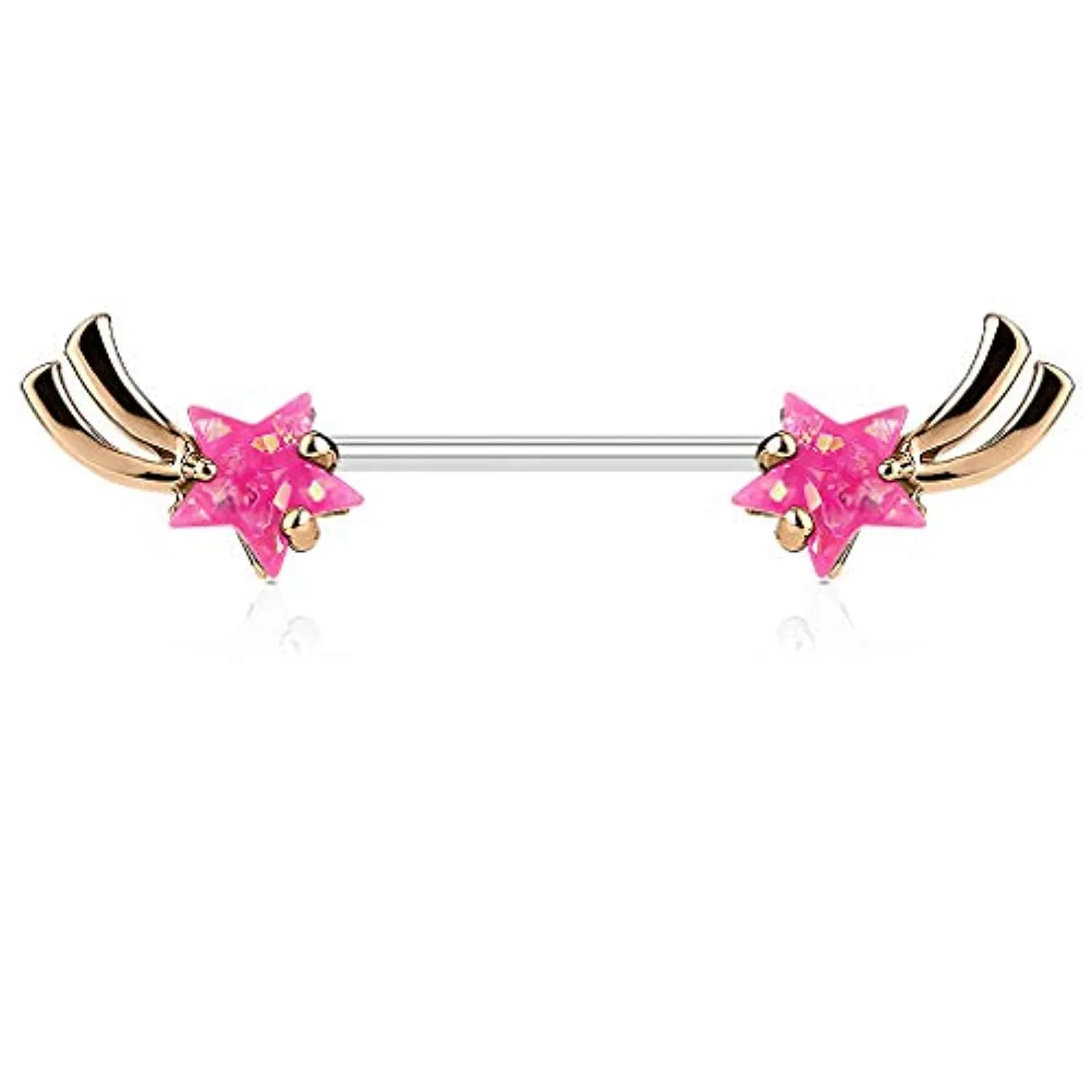 WildKlass Shooting Star with Opal Glitter Set 316L Surgical Steel Nipple Barbells